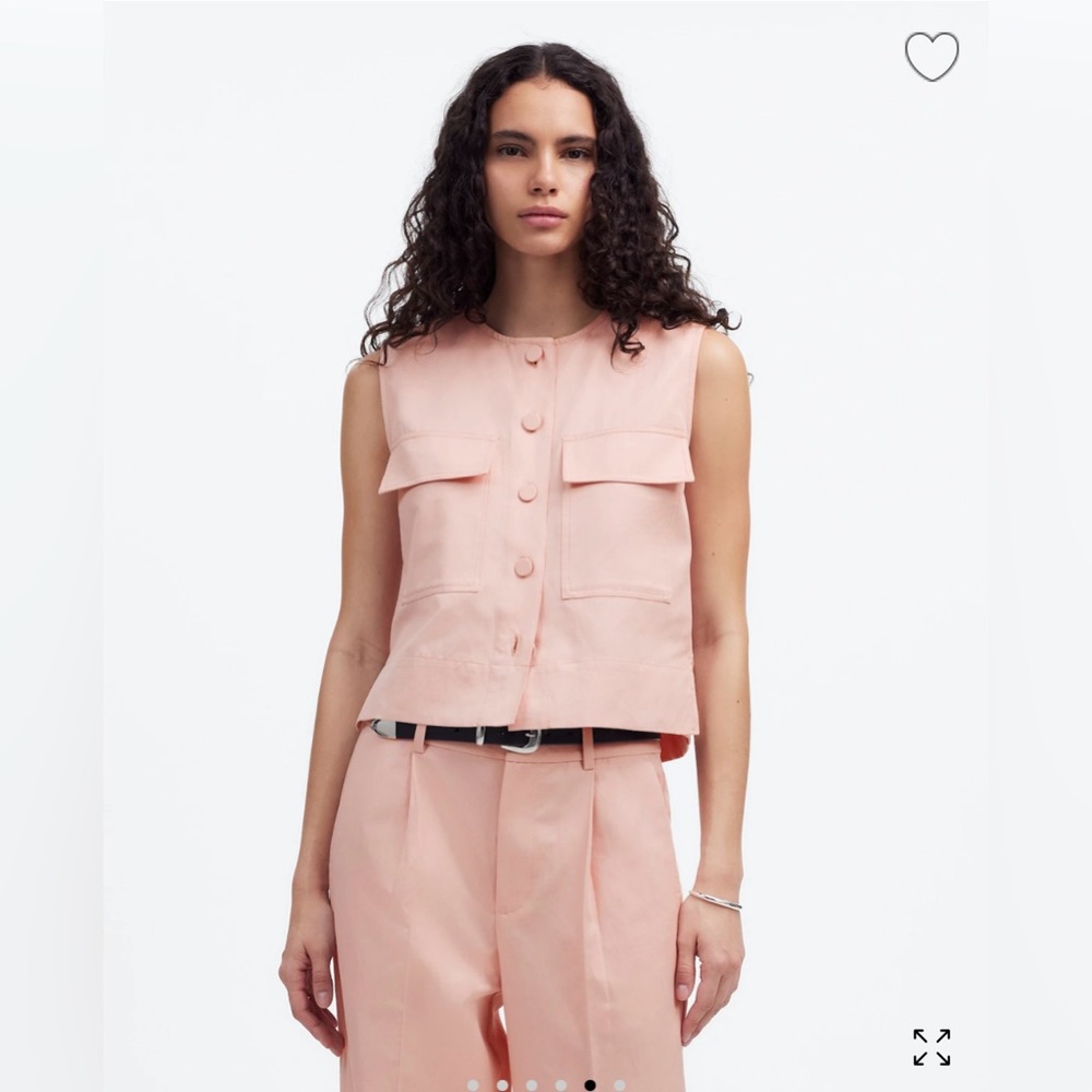 Madewell Crop Cargo Pocket Crewneck Top/Vest in Pale Blush Size L. NWT